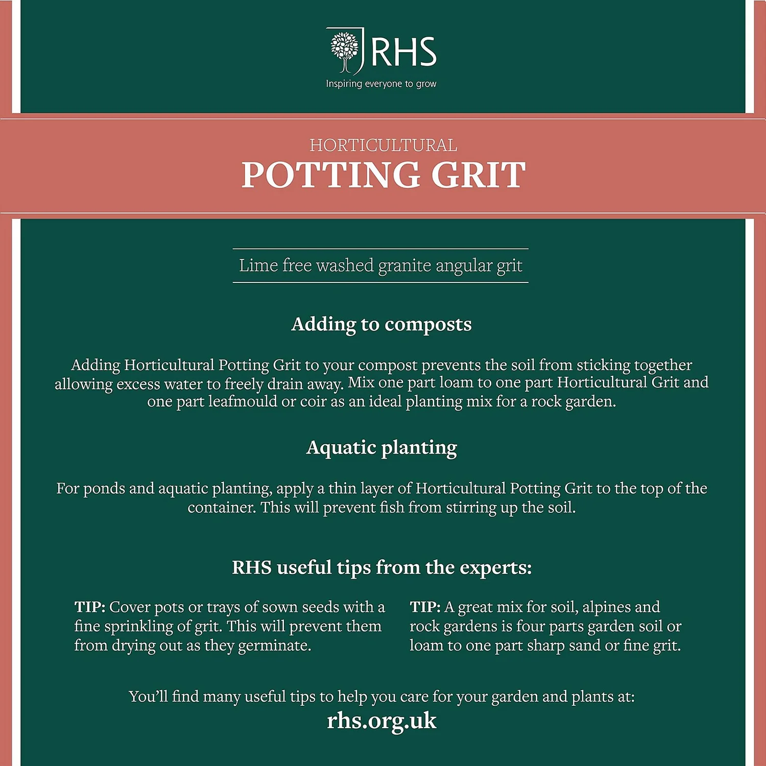 RHS Horticultural Potting Grit Large Pack - 20kg 4 RHS Horticultural Potting Grit Large Pack - 20kg - Image 2