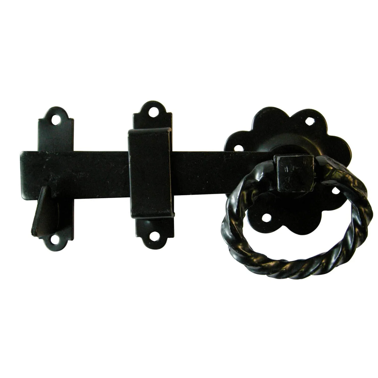 None Twisted Ring Handled Gate Latch - Black - 152mm 3 None Twisted Ring Handled Gate Latch - Black - 152mm