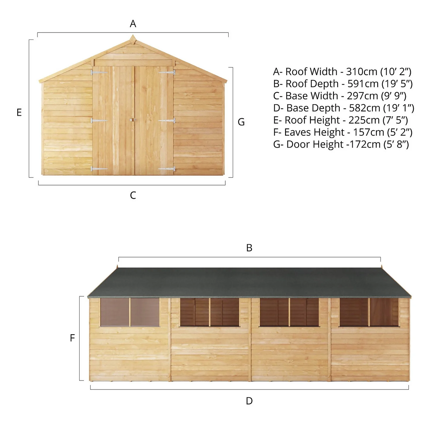 Mercia 20 X 10ft Overlap Apex Wooden Shed 11 Mercia 20 X 10ft Overlap Apex Wooden Shed - Image 9