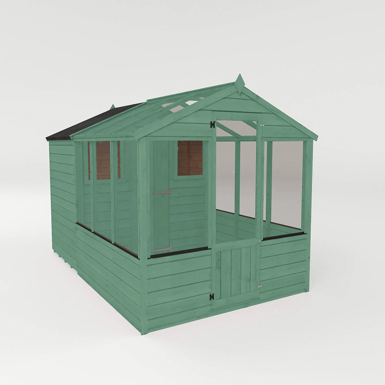 Country Living Grassthorpe 10 X 6ft Traditional Apex Greenhouse Combi Shed Painted + Installation - Aurora Green 3 Country Living Grassthorpe 10 X 6ft Traditional Apex Greenhouse Combi Shed Painted + Installation - Aurora Green