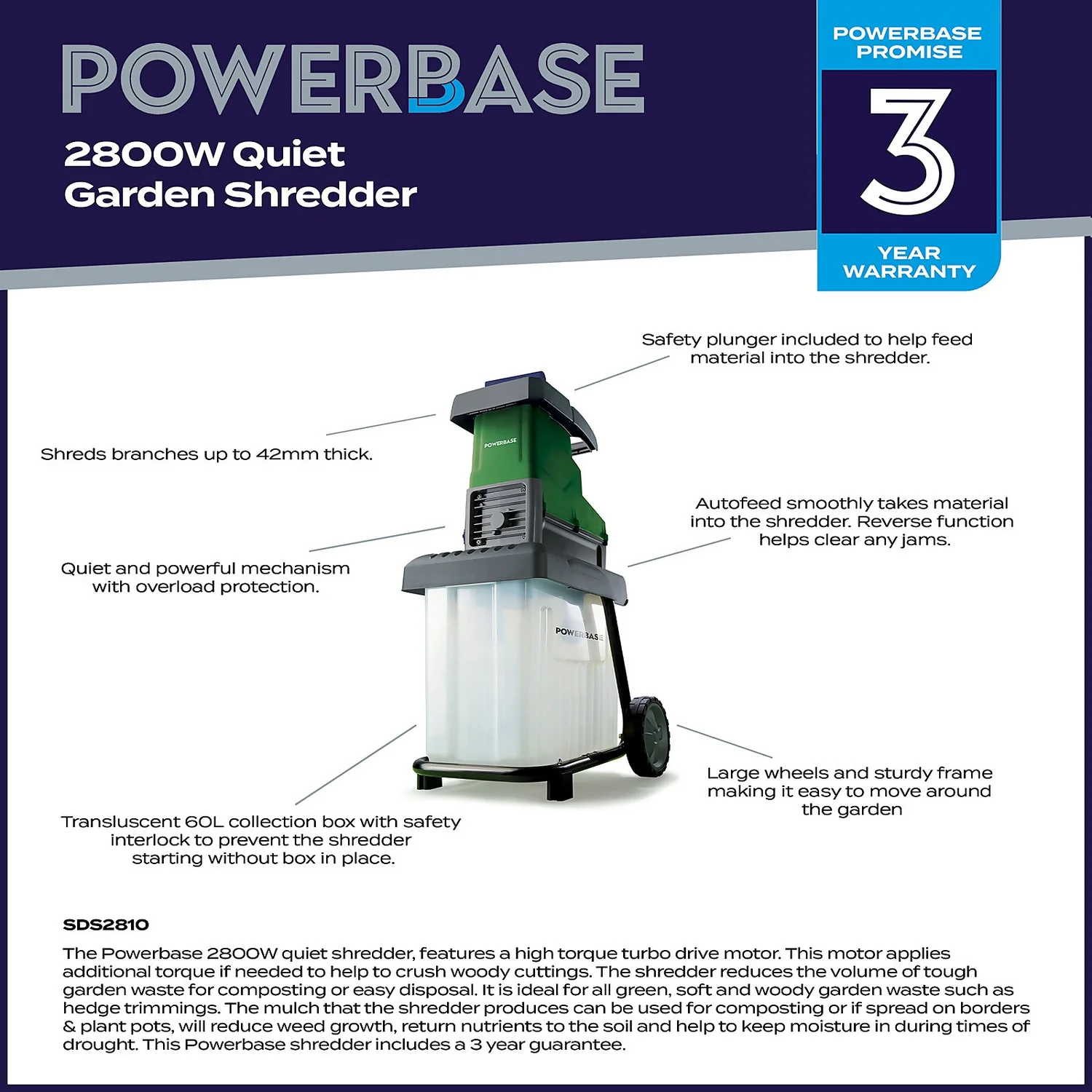 Powerbase 2800W Quiet Shredder 4 Powerbase 2800W Quiet Shredder - Image 2