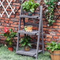 3 Tier Wooden Plant Stand - Grey -Lifetime Sales 12885227 1165013038321589