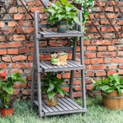 3 Tier Wooden Plant Stand - Grey -Lifetime Sales 12885227 6095013038366307