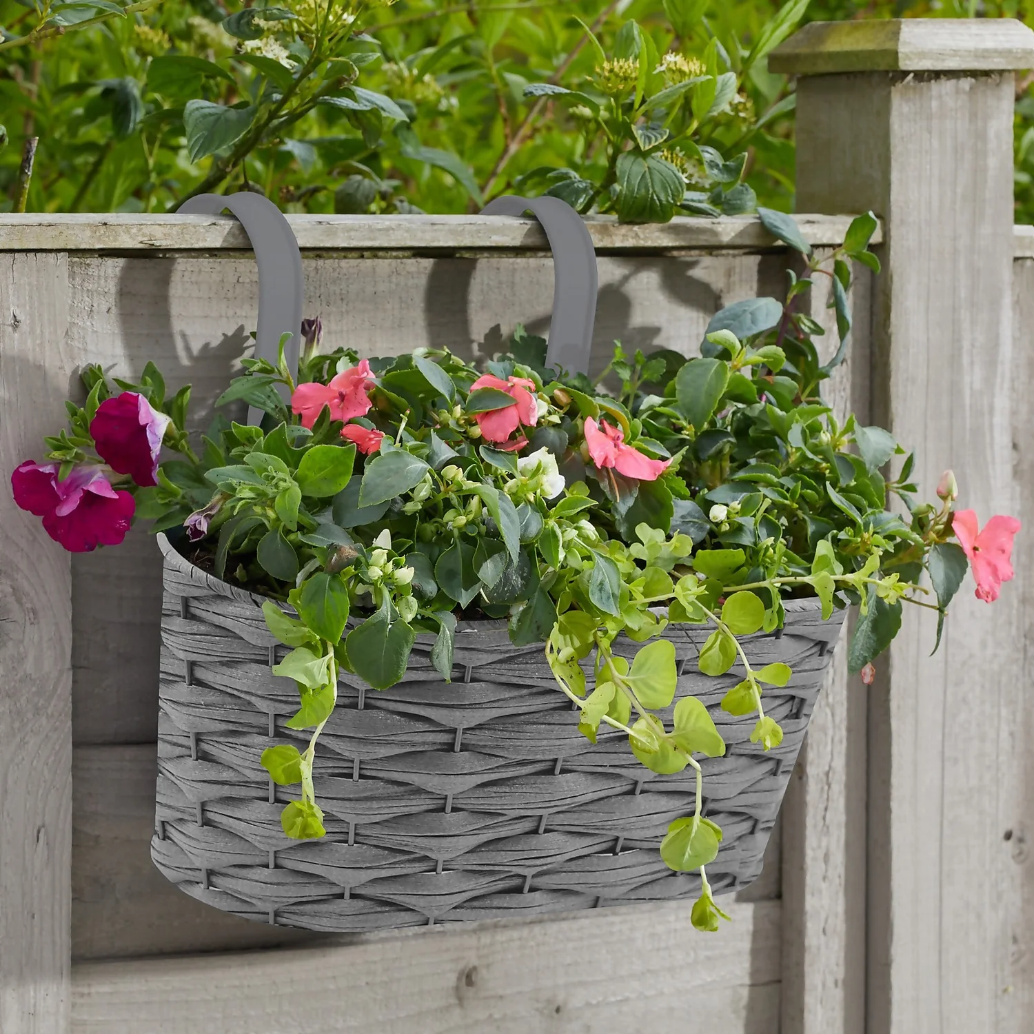 12in Faux Rattan Hanging Planter - Slate 4 12in Faux Rattan Hanging Planter - Slate - Image 2