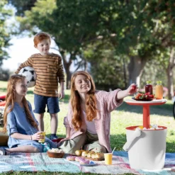 Keter GoBar Outdoor Ice Cooler Table Garden Furniture - Red / White -Lifetime Sales 13412934 5744910901735855