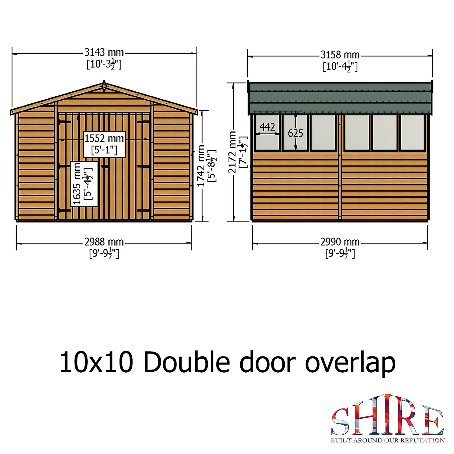 Shire 10 X 10ft Double Door Overlap Garden Shed 6 Shire 10 X 10ft Double Door Overlap Garden Shed - Image 4