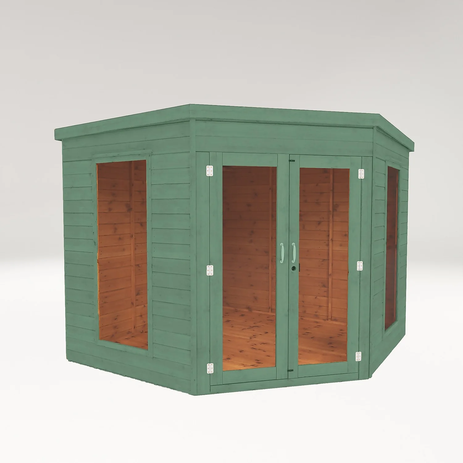 Country Living Premium Ribble 8ft X 8ft Corner Summerhouse Painted + Installation - Aurora Green 3 Country Living Premium Ribble 8ft X 8ft Corner Summerhouse Painted + Installation - Aurora Green