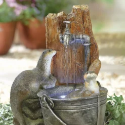 Stylish Fountain Playful Otters Water Feature With LEDs -Lifetime Sales 13846072 1884962027752889