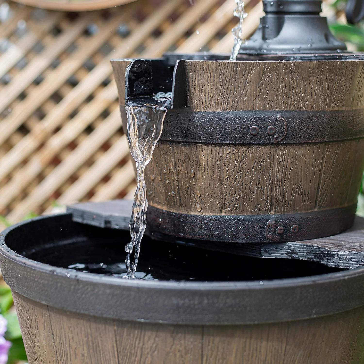 Stylish Fountain Whiskey Barrels Garden Water Feature 6 Stylish Fountain Whiskey Barrels Garden Water Feature - Image 4