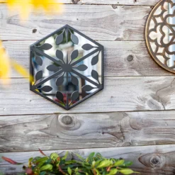 Hexagonal Laser Cut Outdoor Mirror 35cm - Black -Lifetime Sales 13981007 4985005835349966