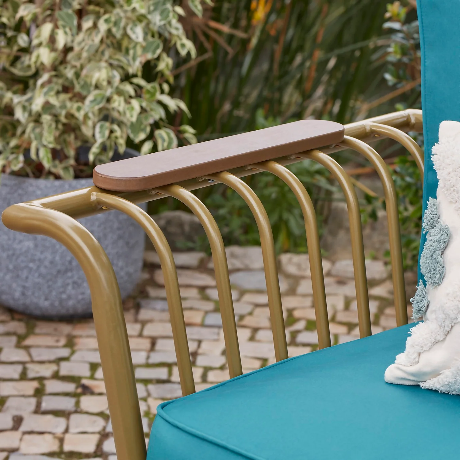 Omari Metal Garden Corner Sofa Set - Teal & Gold 5 Omari Metal Garden Corner Sofa Set - Teal & Gold - Image 3