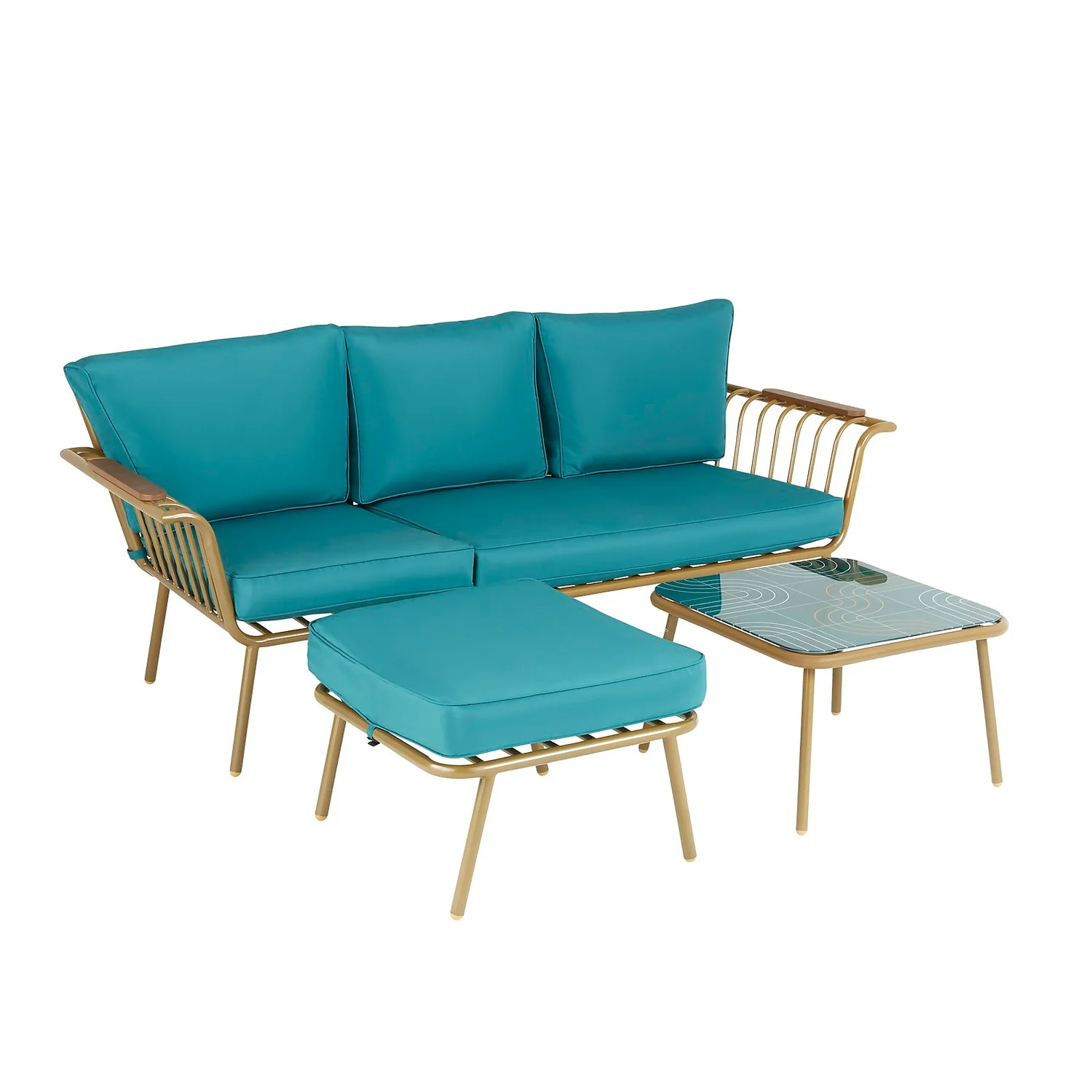 Omari Metal Garden Corner Sofa Set - Teal & Gold 4 Omari Metal Garden Corner Sofa Set - Teal & Gold - Image 2