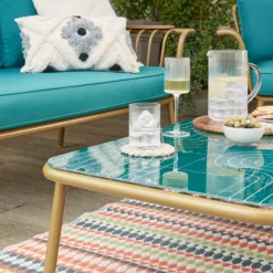 Omari Metal Garden Sofa Set - Teal & Gold -Lifetime Sales 14005703 1365022638067828