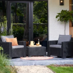 Keter California 2 Seater Outdoor Balcony Garden Furniture Set - Graphite With Grey Cushions -Lifetime Sales 14539588 1355041802454156