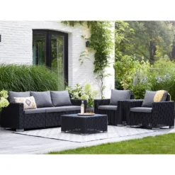 Keter California 5 Seater Outdoor Garden Furniture Sofa And Lounge Set - Graphite With Grey Cushions -Lifetime Sales 14539594 7255041802432301